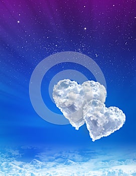 Hearts in clouds against a blue spacÑƒ sky