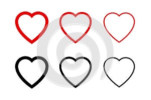 Hearts collection icons. Heart and Like icons. Concept of love. Love symbols. Set of hearts in trendy simple flat and line design