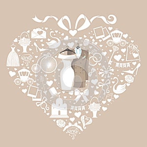 Hearts composition.Design with Wedding clothers