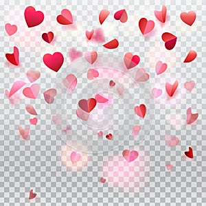 Hearts confetti rose petals flying transparent romance