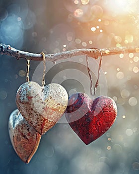 Hearts connection, love and charity symbol, closeup, warm tones , professional color grading