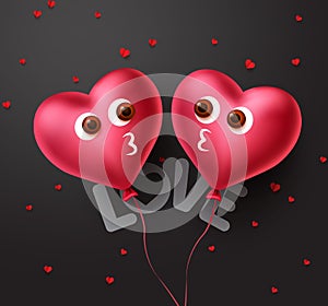 Hearts couple balloon concept design. Valentines 3d heart lovers balloon kissing elements