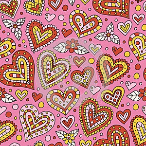 Hearts decorated with flowers seamless vector pattern