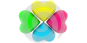 Hearts of different colors on a white