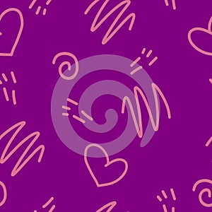 hearts and doodles seamless pattern. vector hand drawn. wallpaper, wrapping paper, textiles. valentines day, love