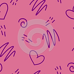 hearts and doodles seamless pattern. vector hand drawn. wallpaper, wrapping paper, textiles. valentines day, love