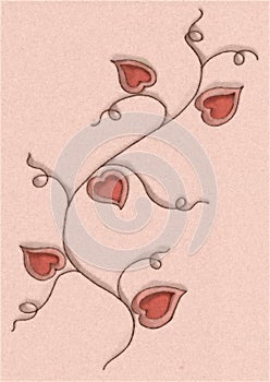 Hearts Flower Vine Drawing