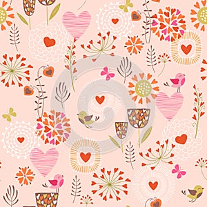 Hearts and flowers pattern