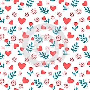 Hearts and Flowers Valentines Day Seamless Pattern