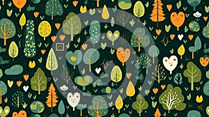 Hearts in forest pattern