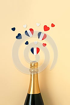 Hearts and french champagne bottle