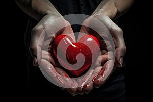 Hearts in hands symbolic gesture of affection Heart in woman hands Love giving, care, health, protection