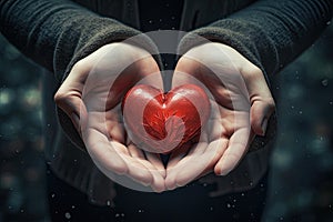 Hearts in hands symbolic gesture of affection Heart in woman hands Love giving, care, health, protection