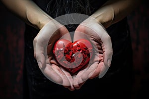 Hearts in hands symbolic gesture of affection Heart in woman hands Love giving, care, health, protection