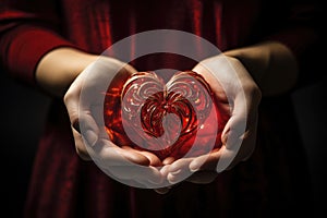 Hearts in hands symbolic gesture of affection Heart in woman hands Love giving, care, health, protection