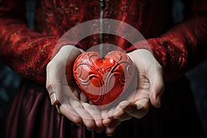 Hearts in hands symbolic gesture of affection Heart in woman hands Love giving, care, health, protection