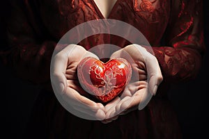 Hearts in hands symbolic gesture of affection Heart in woman hands Love giving, care, health, protection