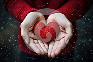 Hearts in hands symbolic gesture of affection Heart in woman hands Love giving, care, health, protection