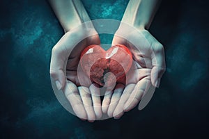 Hearts in hands symbolic gesture of affection Heart in woman hands Love giving, care, health, protection