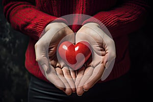 Hearts in hands symbolic gesture of affection Heart in woman hands Love giving, care, health, protection