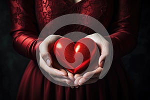 Hearts in hands symbolic gesture of affection Heart in woman hands Love giving, care, health, protection