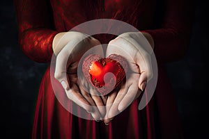 Hearts in hands symbolic gesture of affection Heart in woman hands Love giving, care, health, protection