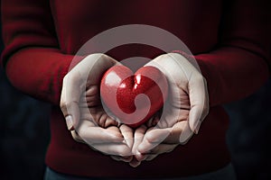 Hearts in hands symbolic gesture of affection Heart in woman hands Love giving, care, health, protection