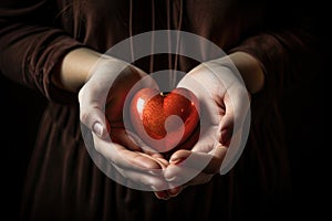 Hearts in hands symbolic gesture of affection Heart in woman hands Love giving, care, health, protection