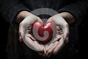 Hearts in hands symbolic gesture of affection Heart in woman hands Love giving, care, health, protection