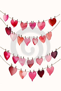 hearts hanging clothesline magenta confetti simple painted bright deep color decorated wood dry archways interconnections smiling