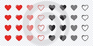 Hearts icons set. Red and black hearts icons. Vector scalable graphics