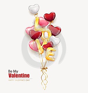 Hearts and inscription love from helium balloons