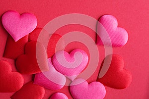 Hearts isolated on red background, Valentine`s day card