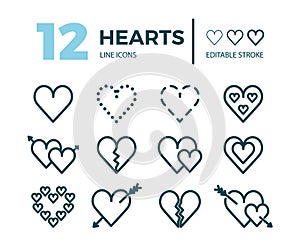 Hearts line icon set.
