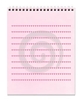 Hearts - lined pink spiral notebook,