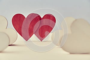 Hearts in love mockup. Saint Valentines day. Sweethearts and amour. Wedding and fondness. Two red hearts, copy space photo