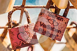 Hearts love padlocks, symbol for love and partnership
