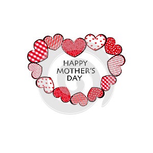 Hearts made of retro red hearts. Happy Mother`s Day greeting card vector greeting card