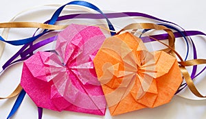 Hearts made â€‹â€‹of paper origami for Valentines