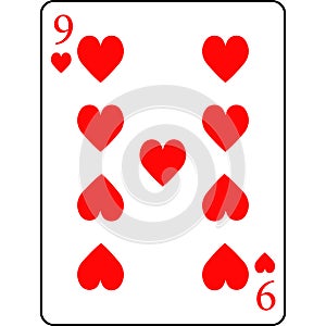 Hearts nine. A deck of poker cards.