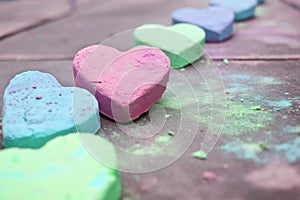 Hearts pastel. Chalk. Sweets. A bunch of colorful Valentine& x27;s candy hearts. Flat lay Candy Hearts Pattern -