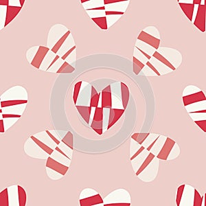 Valentine`s day background with funky hearts in red and white