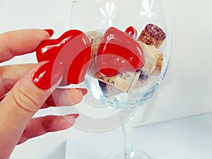 Hearts redhearts love valentinesday symbol romantic glass wineglass corks photo