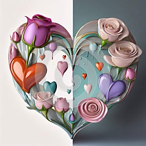 Hearts and roses formed into a large heart