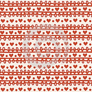 Hearts rows with loops seamless pattern for Valentine day