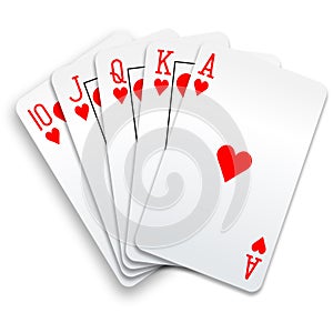 Hearts royal flush playing cards poker hand