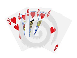 Hearts royal flush poker cards isolated