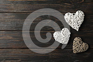 Hearts on rustic wooden background