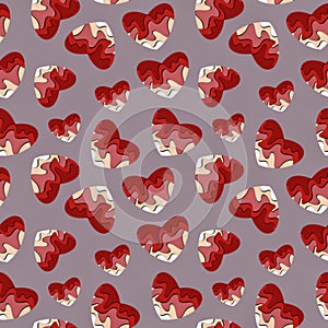 Hearts seamless digital pattern on grey background