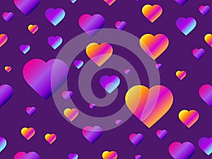 Hearts seamless pattern with purple gradient. Futuristic modern trend. Vector